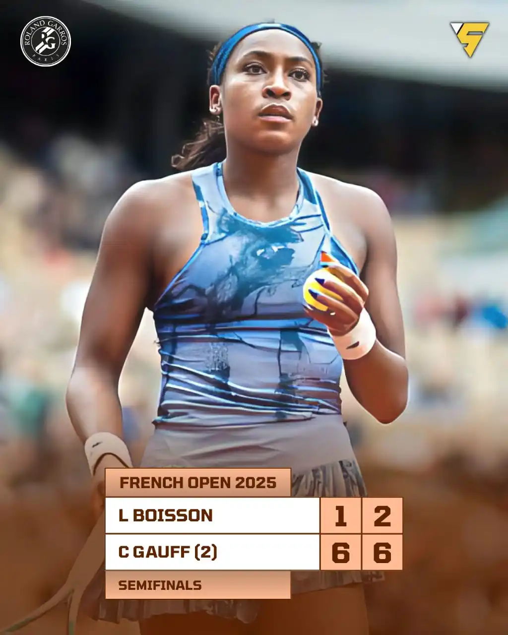 Image from Sportify©️: Coco Cruising into the Final! 🚀 Coco Gauff (2) dominates the semifin...