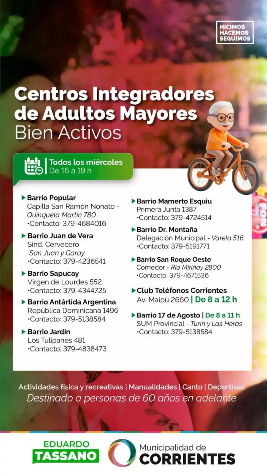 Image from Municipalidad de Corrientes: Con los Centros Integradores de Adultos Mayores 'Bien Activos' estarem...
