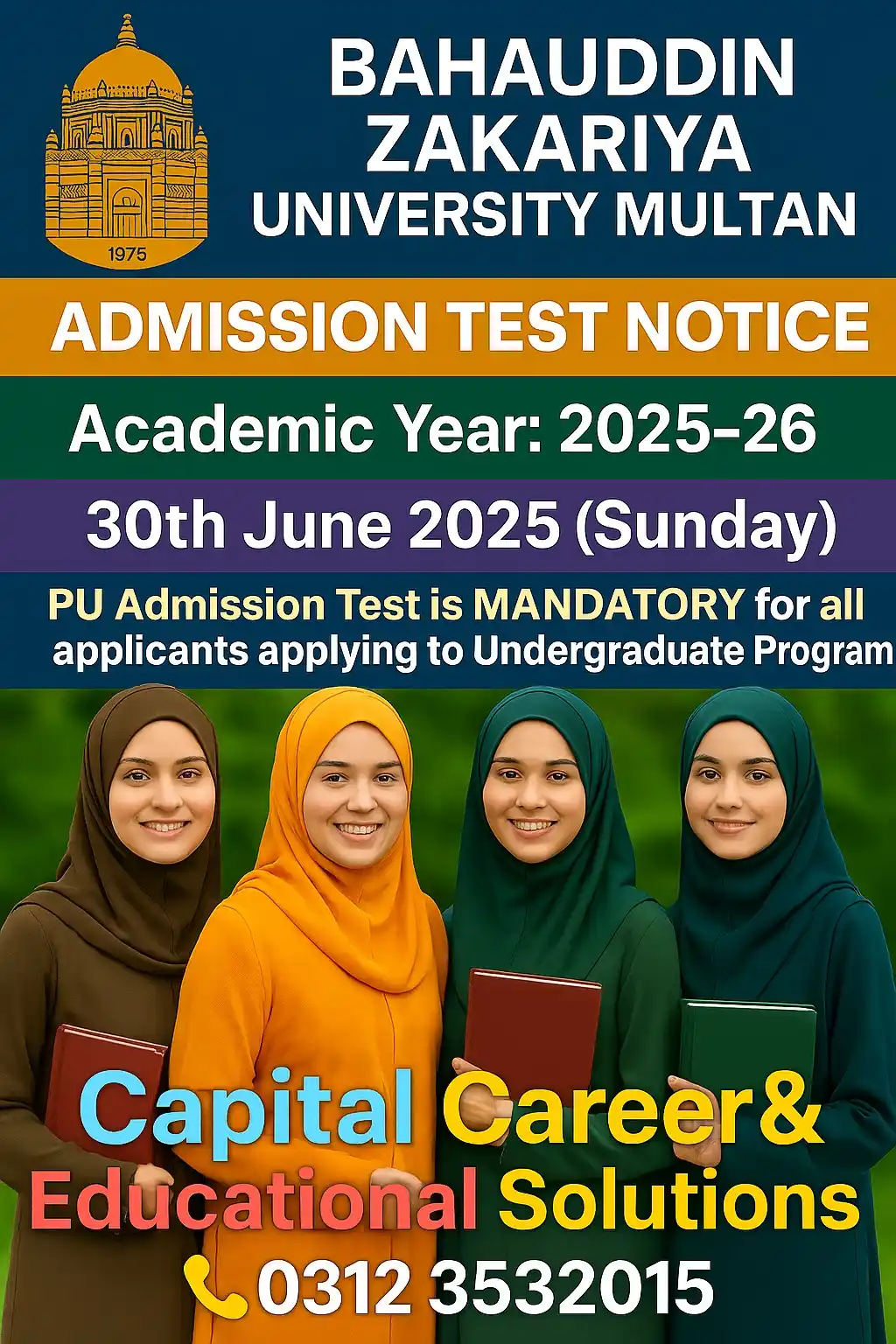 Image from ✅ Capital Career & Educational Solutions : 🎓✨ **داخلے جاری ہیں!** ✨🎓 **Bahauddin Zakariya University Multan**...