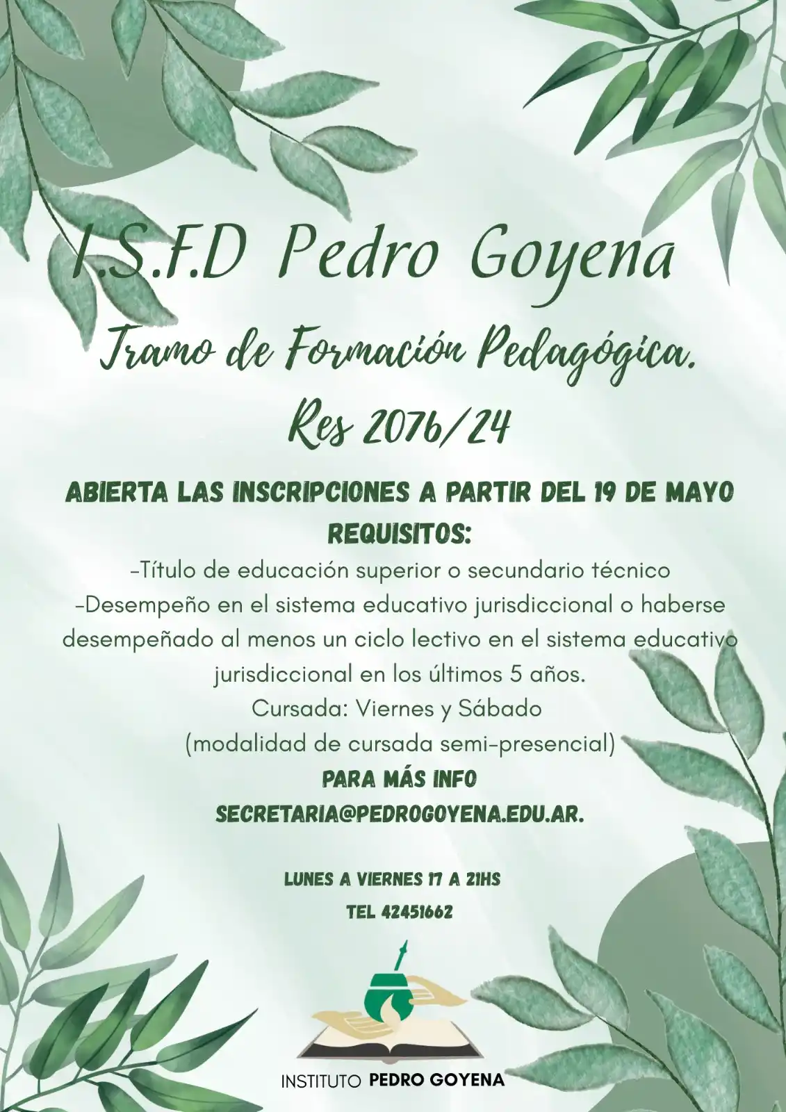 Image from Eclesia: *EL INSTITUTO “PEDRO GOYENA” ABRE LA INSCRIPCIÓN PARA EL TRAMO DE FORM...