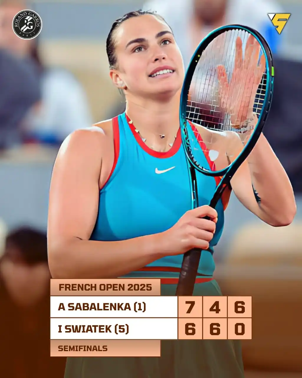 Image from Sportify©️: 🔥 Epic Battle in Paris! 🔥 Aryna Sabalenka (1) stuns Iga Swiatek (5)...