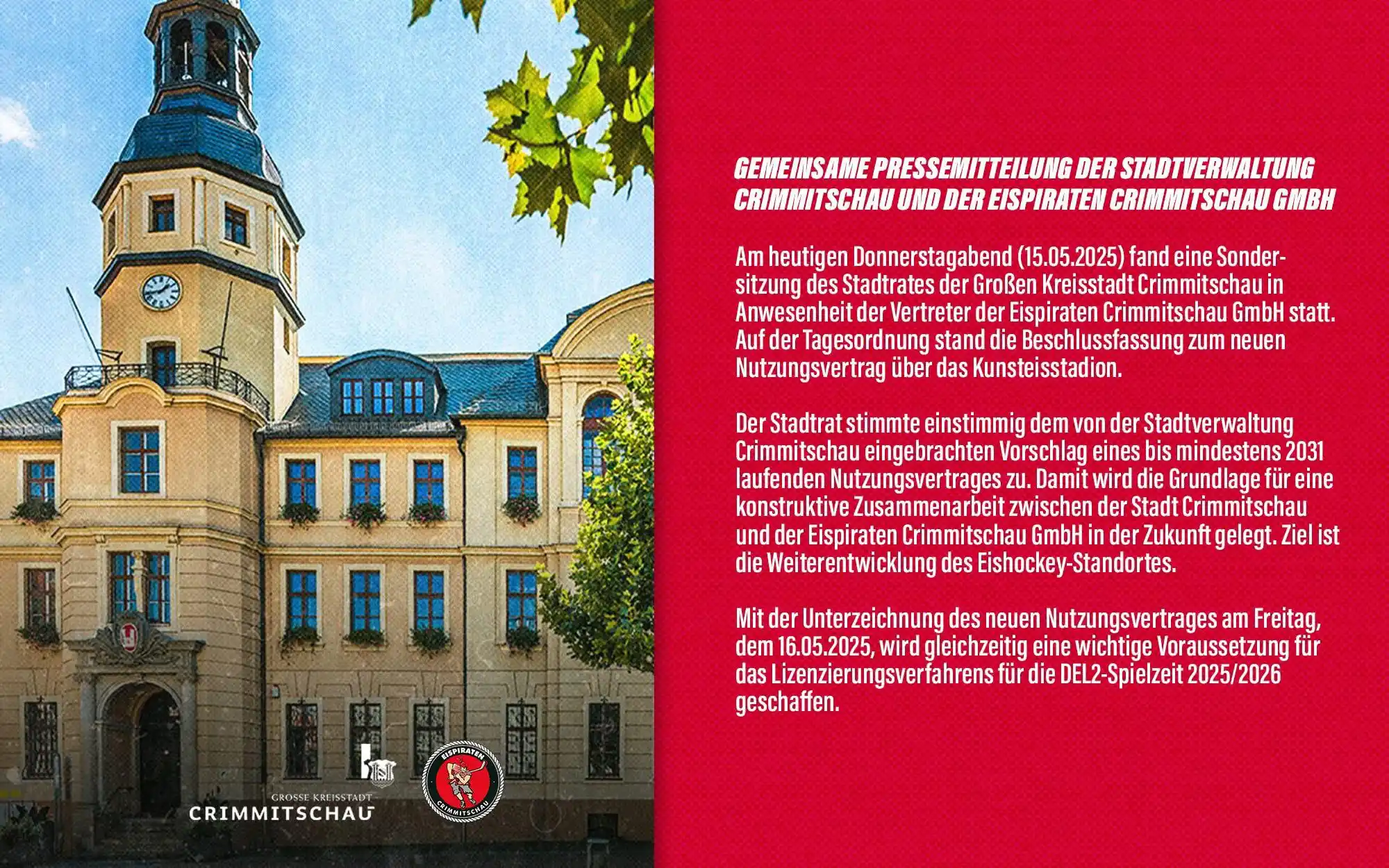 Image from Eispiraten Crimmitschau : Gemeinsame Pressemitteilung der Stadtverwaltung Crimmitschau und der E...