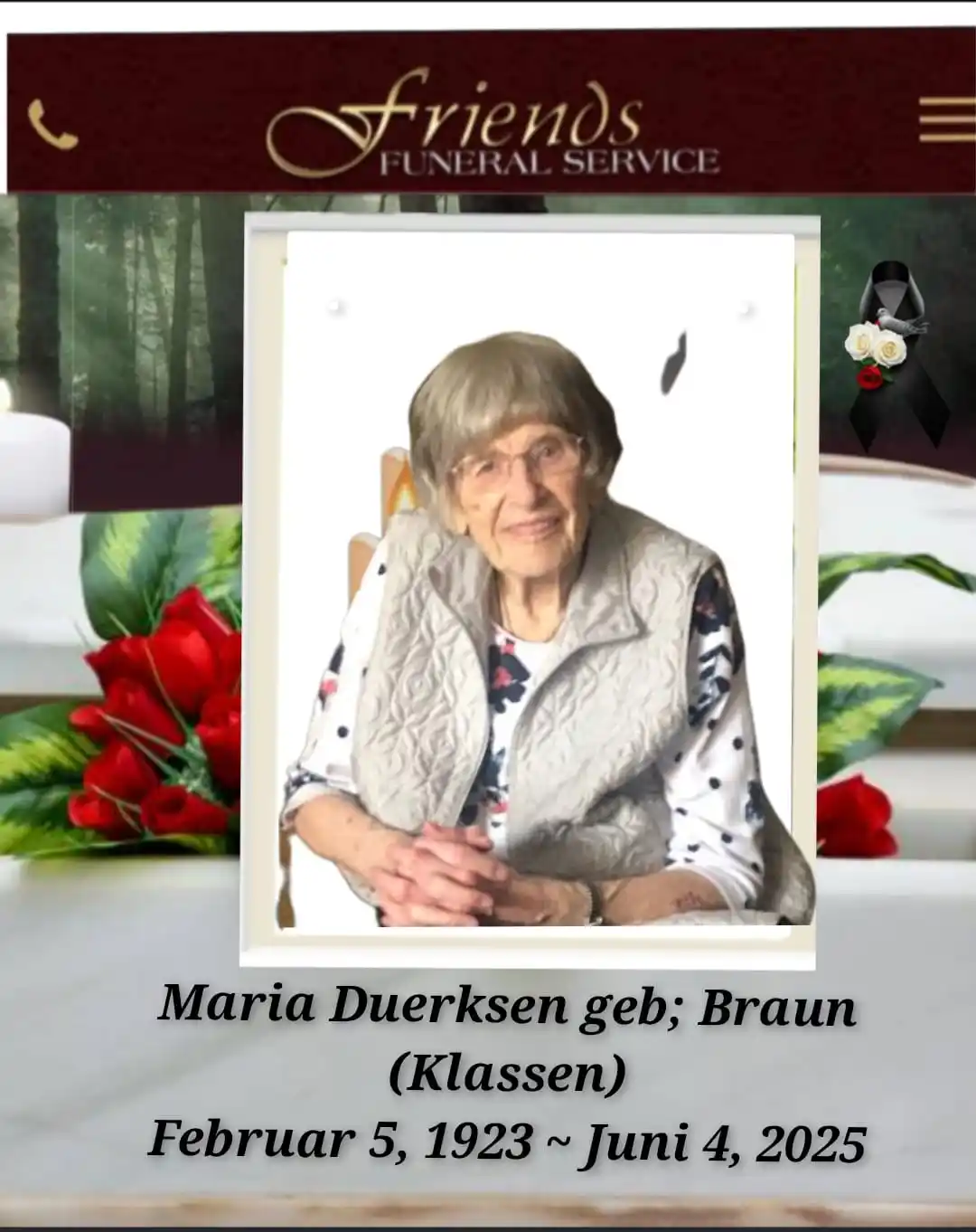 Image from Dodesnurecht Schennel: Gestorben ist den 4ten Juni 2025. Witwe Frau Jacob Duerksen (Wiens) ge...