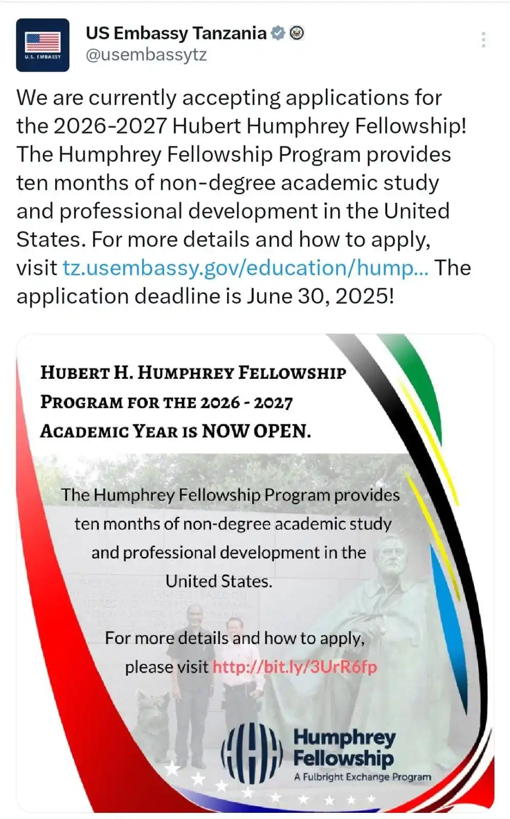 Image from Masters, Ph.D., and Postdoc Positions ++: https://tz.usembassy.gov/education/humphrey-program/...