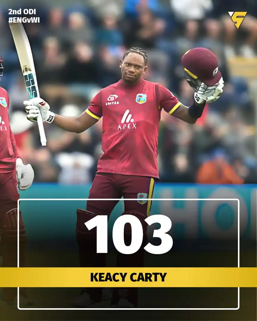 Image from Sportify©️: Keacy Carty delivers a sensational 103 runs in the 2nd ODI vs England!...