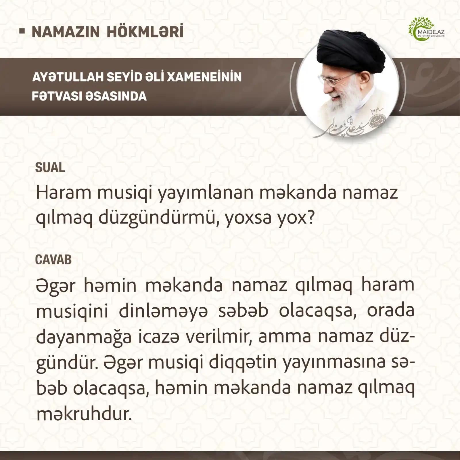 Image from Maide.Az: Namazın hökmləri - Ali Rəhbər Ayətullah Xameneinin fətvası əsasında ...