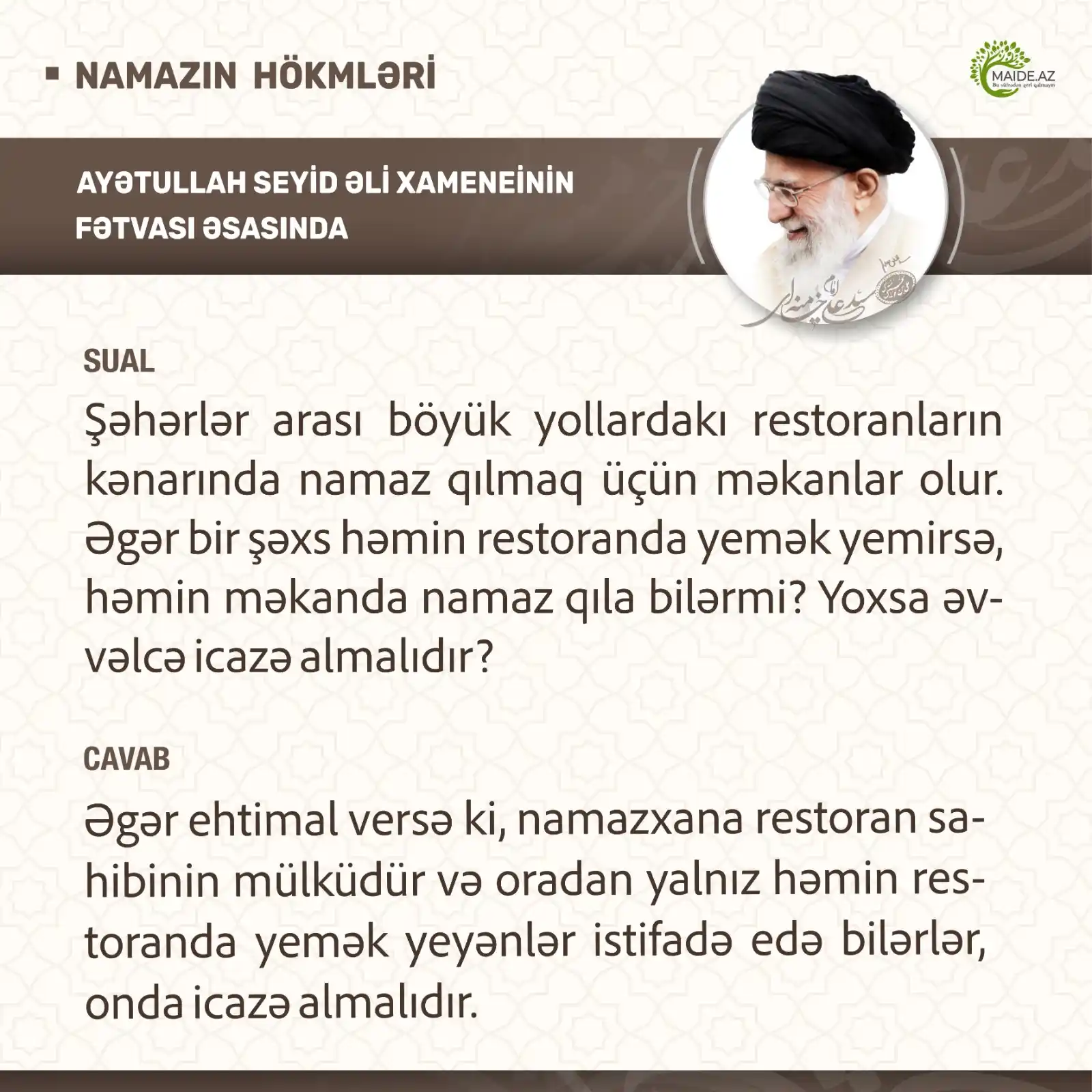 Image from Maide.Az: Namazın hökmləri - Ali Rəhbər Ayətullah Xameneinin fətvası əsasında ...