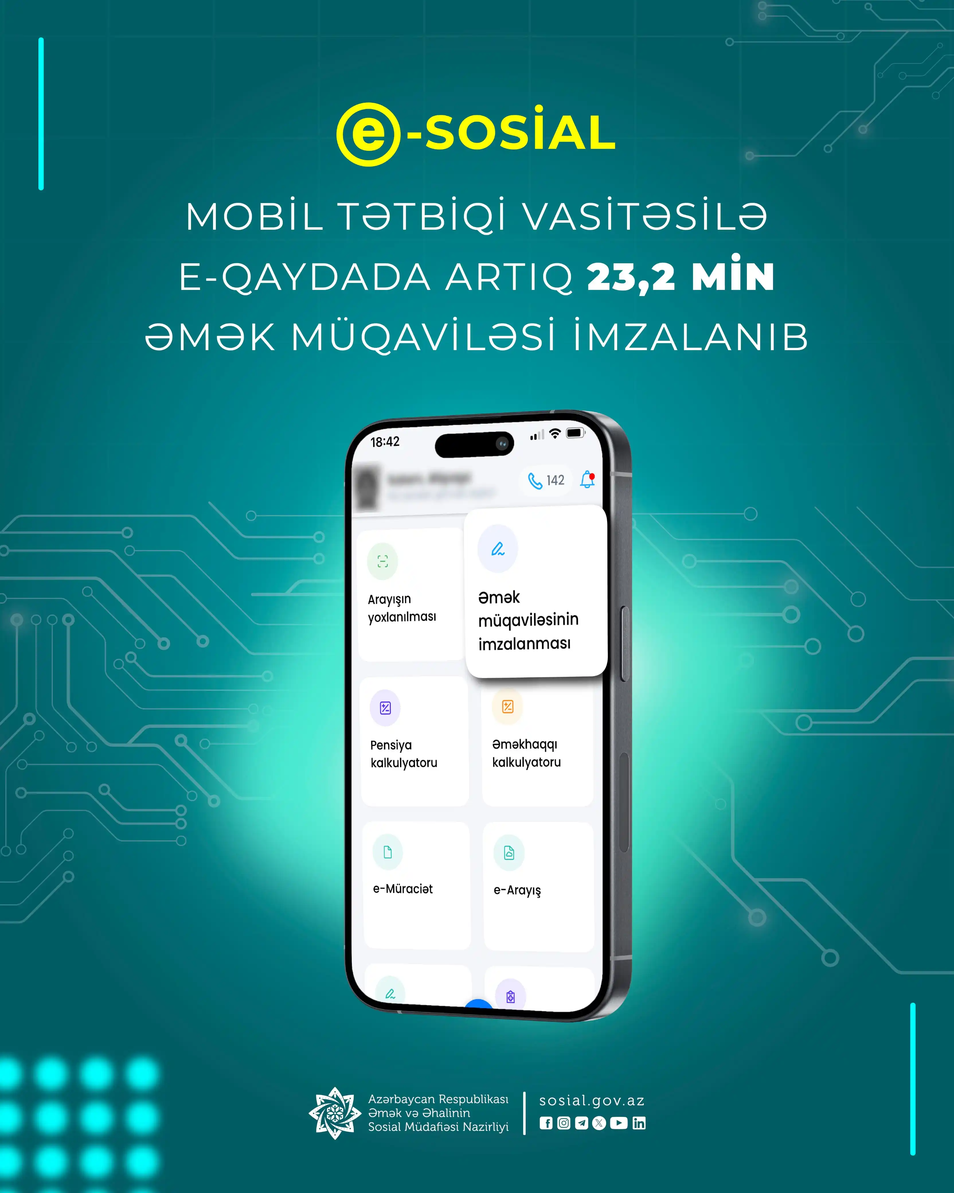 Image from Əmək və Əhalinin Sosial Müdafiəsi Nazirliyi: 📊 Nazirliyin “e-sosial” portalının mobil tətbiqi vasitəsilə e-qaydada...