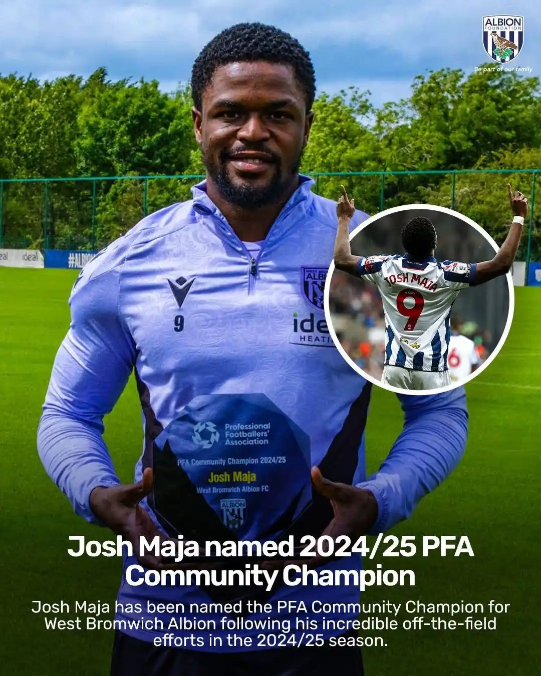 Image from West Bromwich Albion: Our PFA Community Champion: Josh Maja! 🫶...