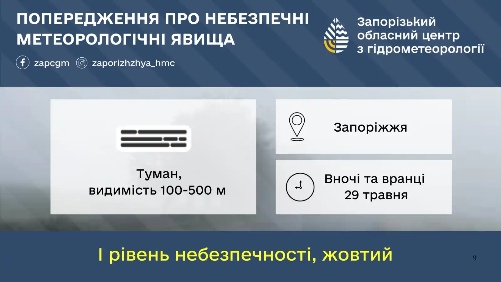 Image from Запорізький ЦГМ: *‼️ ПОПЕРЕДЖЕННЯ ПРО НЕБЕЗПЕЧНІ МЕТЕОРОЛОГІЧНІ ЯВИЩА ПО МІСТУ ЗАПОРІЖЖ...