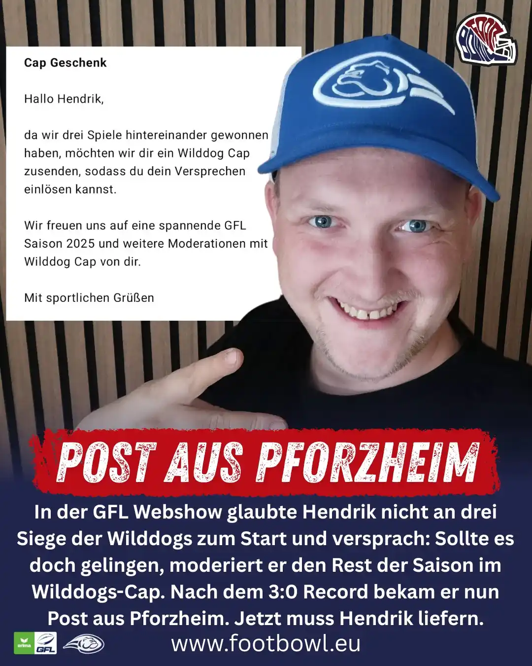 Image from Foot Bowl: 𝗣𝗼𝘀𝘁 𝗮𝘂𝘀 𝗣𝗳𝗼𝗿𝘇𝗵𝗲𝗶𝗺! In der GFL Webshow zeigte sich He...