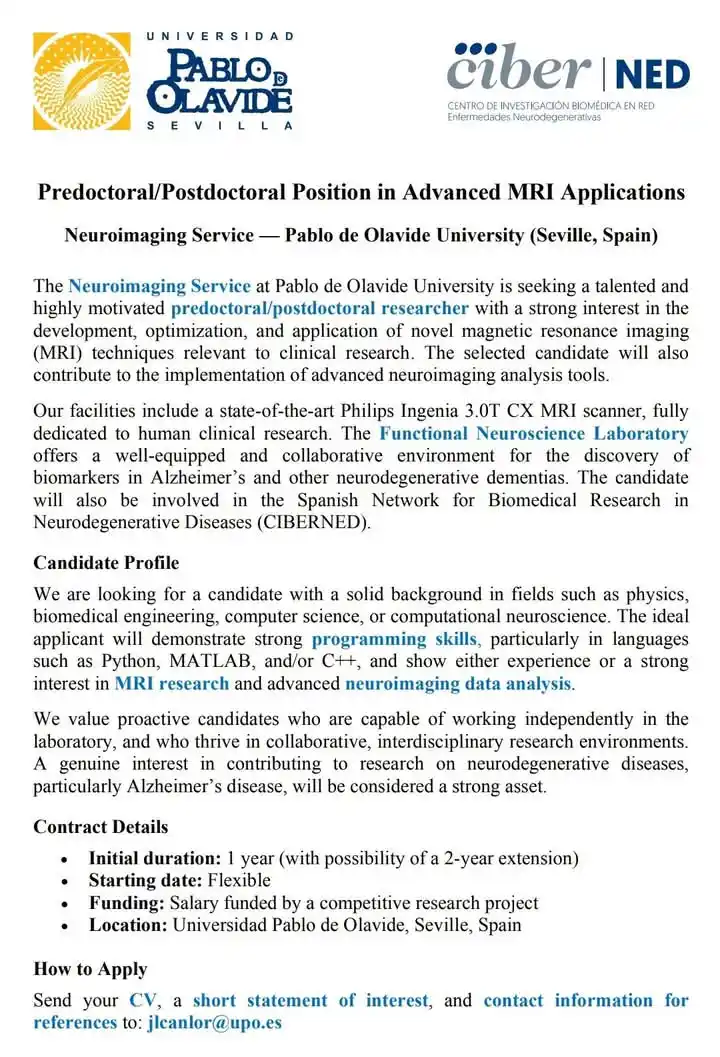 Image from GLOBAL SCHOLARS BLOG (GSB SCHOLARSHIPS): *Predoctoral/Postdoctoral Position in Advanced MRI Applications* Neuro...