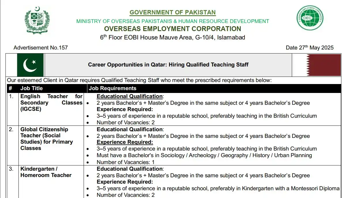 Image from ✅ Capital Career & Educational Solutions : 🇶🇦 **قطر میں سرکاری ذرائع سے شاندار ٹیچنگ نوکریاں** 🔥 📢 **اشتہار ...