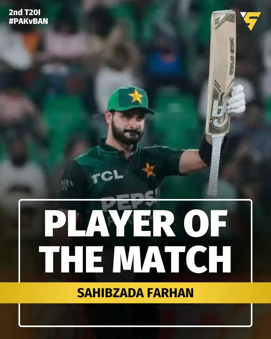 Image from Sportify©️: 🌟 Sahibzada Farhan named Player of the Match for his brilliant fifty ...