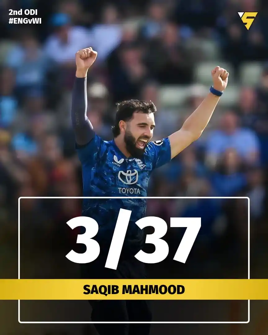 Image from Sportify©️: Saqib Mahmood strikes hard with 3️⃣/3️⃣7️⃣ in the 2nd ODI! 💥🎯 Pace,...
