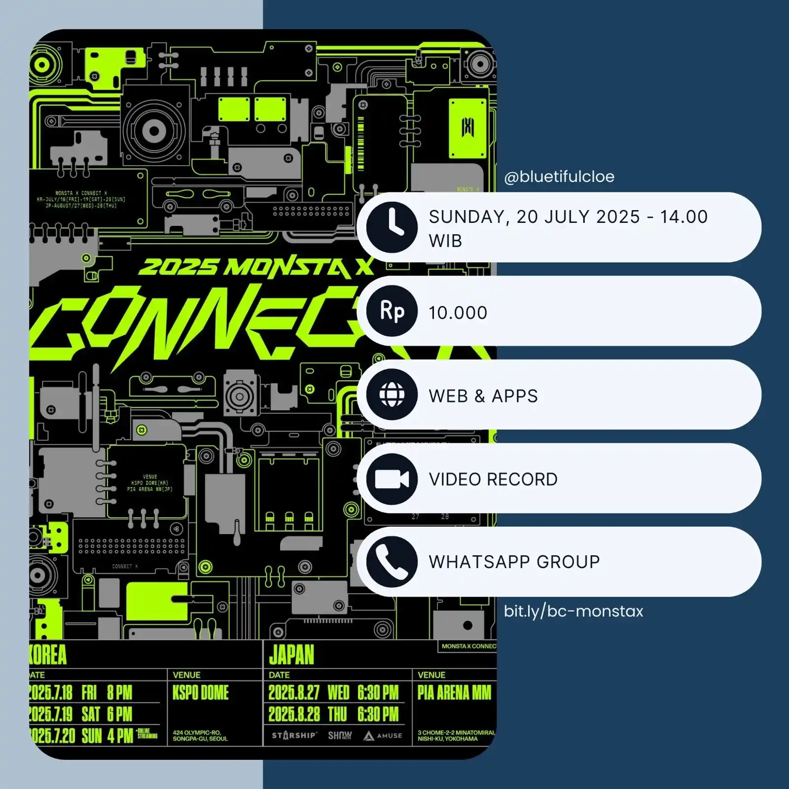 Image from bluetifulcloe: [SHARING NOBAR]  🎟️ MONSTA X: CONNECT X 🎟️  🕒 20 July 2025  💰 10.0...
