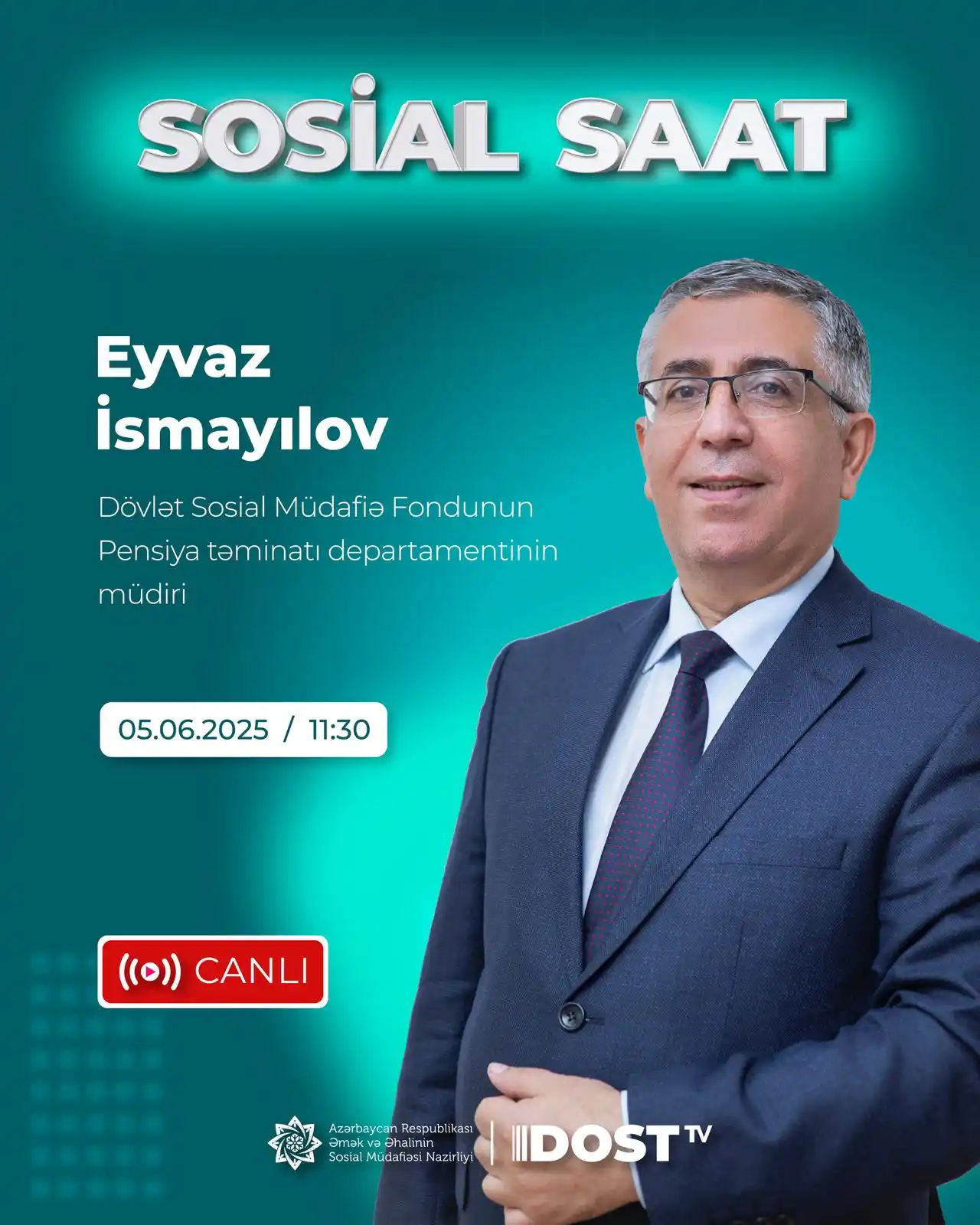 Image from Əmək və Əhalinin Sosial Müdafiəsi Nazirliyi: ⏰ “Sosial saat”ın budəfəki qonağı *Dövlət Sosial Müdafiə Fondunun Pens...
