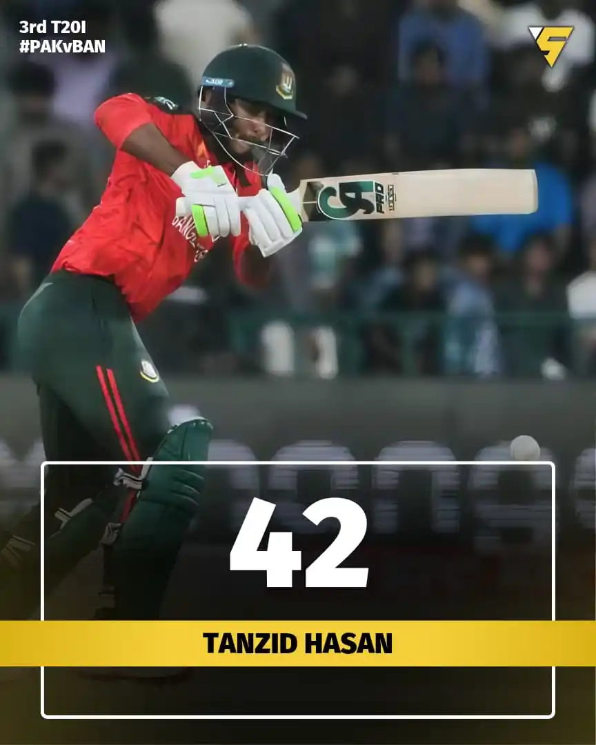 Image from Sportify©️: Tanzid Hasan delivers a solid 42-run knock against Pakistan in the 3rd...