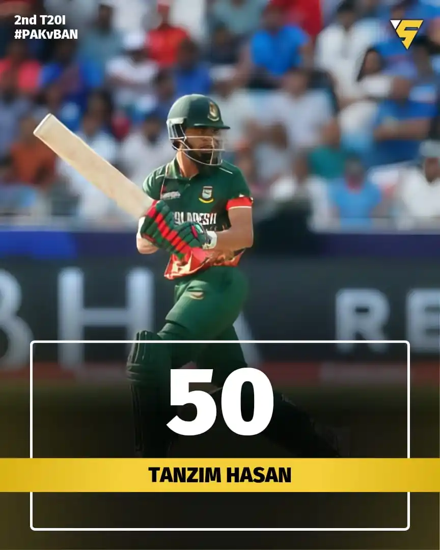 Image from Sportify©️: 💥 Tanzim Hasan fights back with a solid 50-run knock against Pakistan...