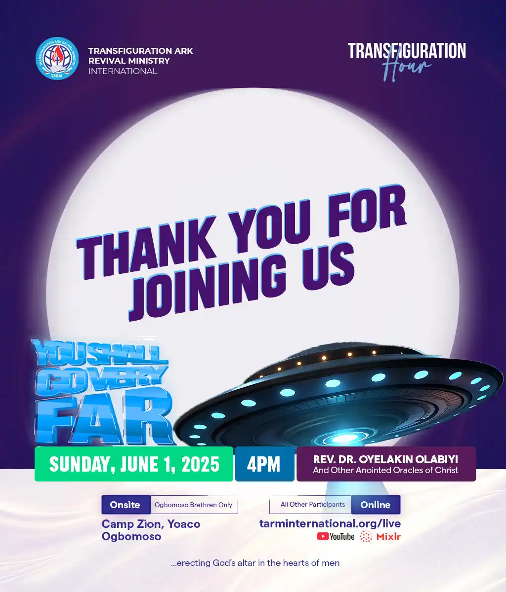 Image from TARM International: 🙏 Thank You for Joining Us at TRANSFIGURATION HOUR! 🙌 We are gratefu...