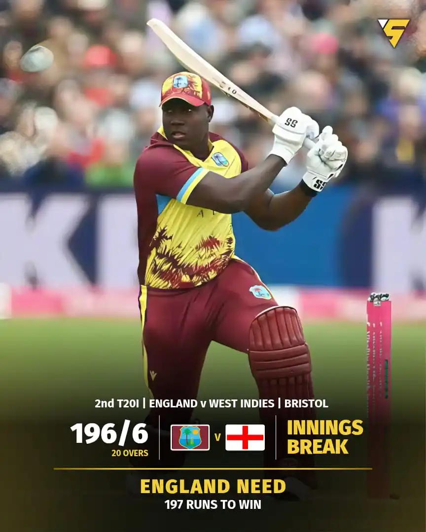 Image from Sportify©️: The West Indies have smashed a huge 196/6 against England with Shai Ho...
