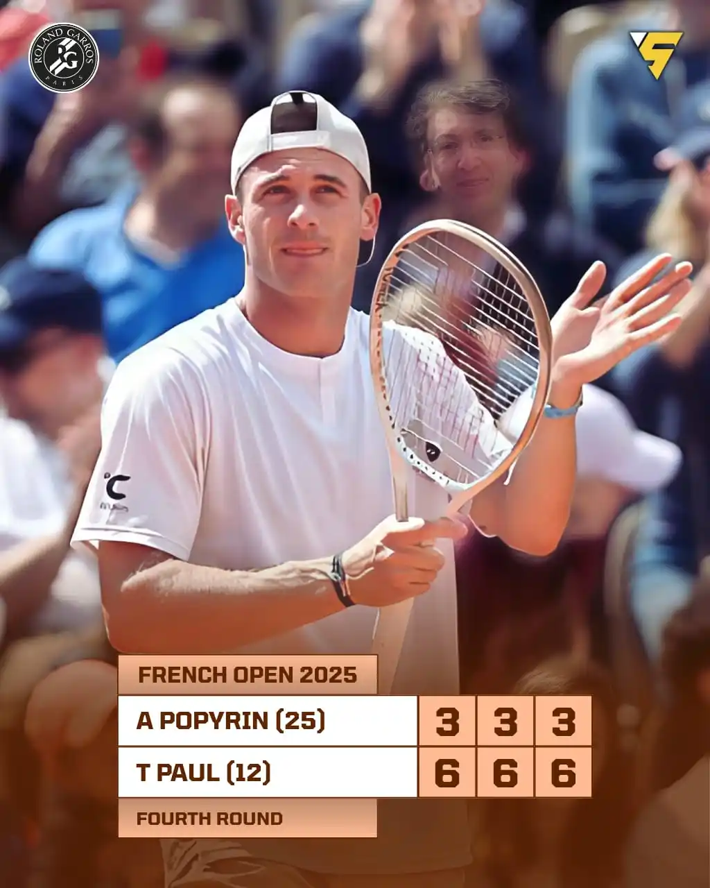 Image from Sportify©️: Tommy Paul (12) dominates in straight sets to reach his first French O...