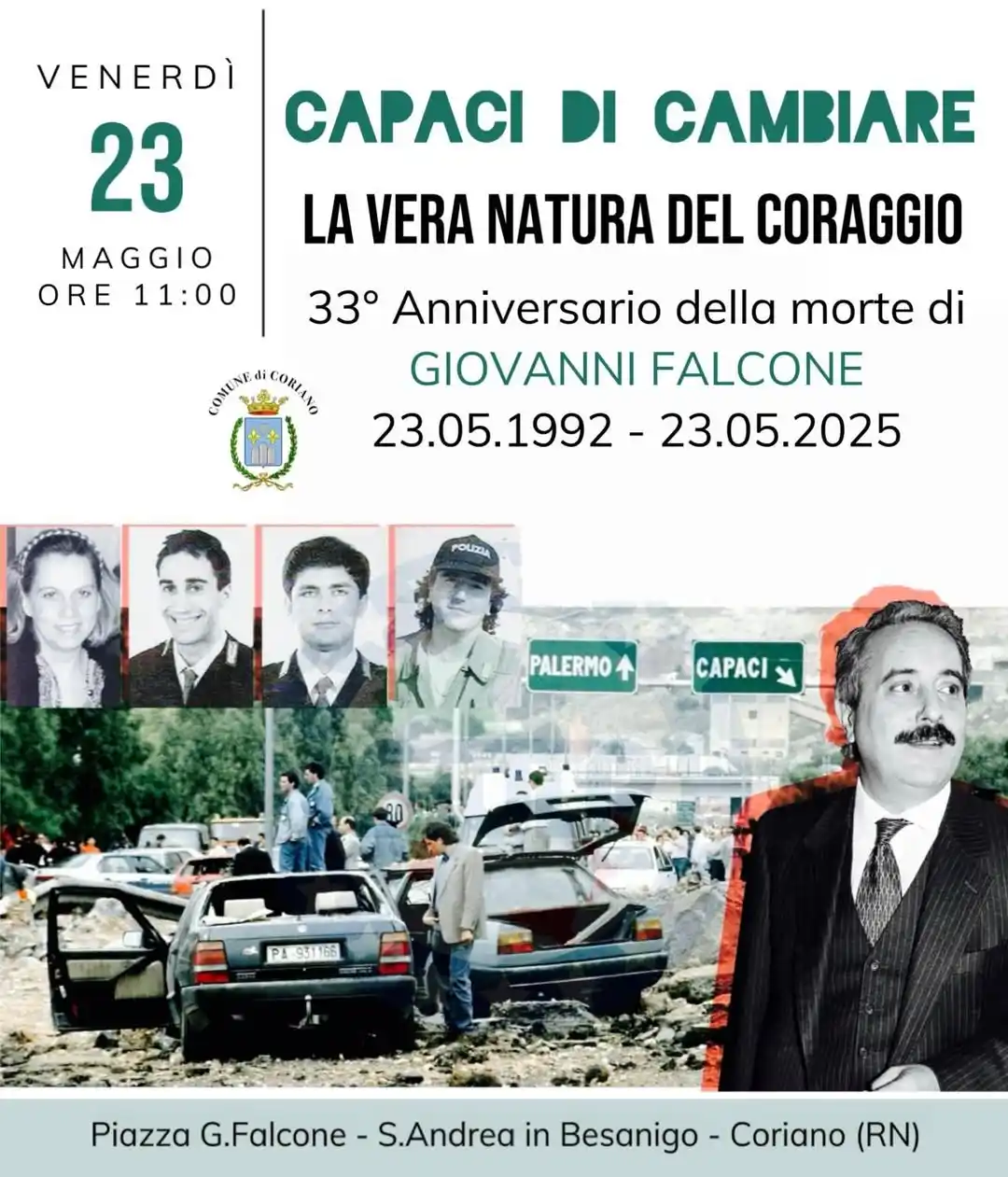 Image from Comune di Coriano: Venerdì 23 maggio alle ore 11 , presso Piazza Falcone a S. Andrea in ...
