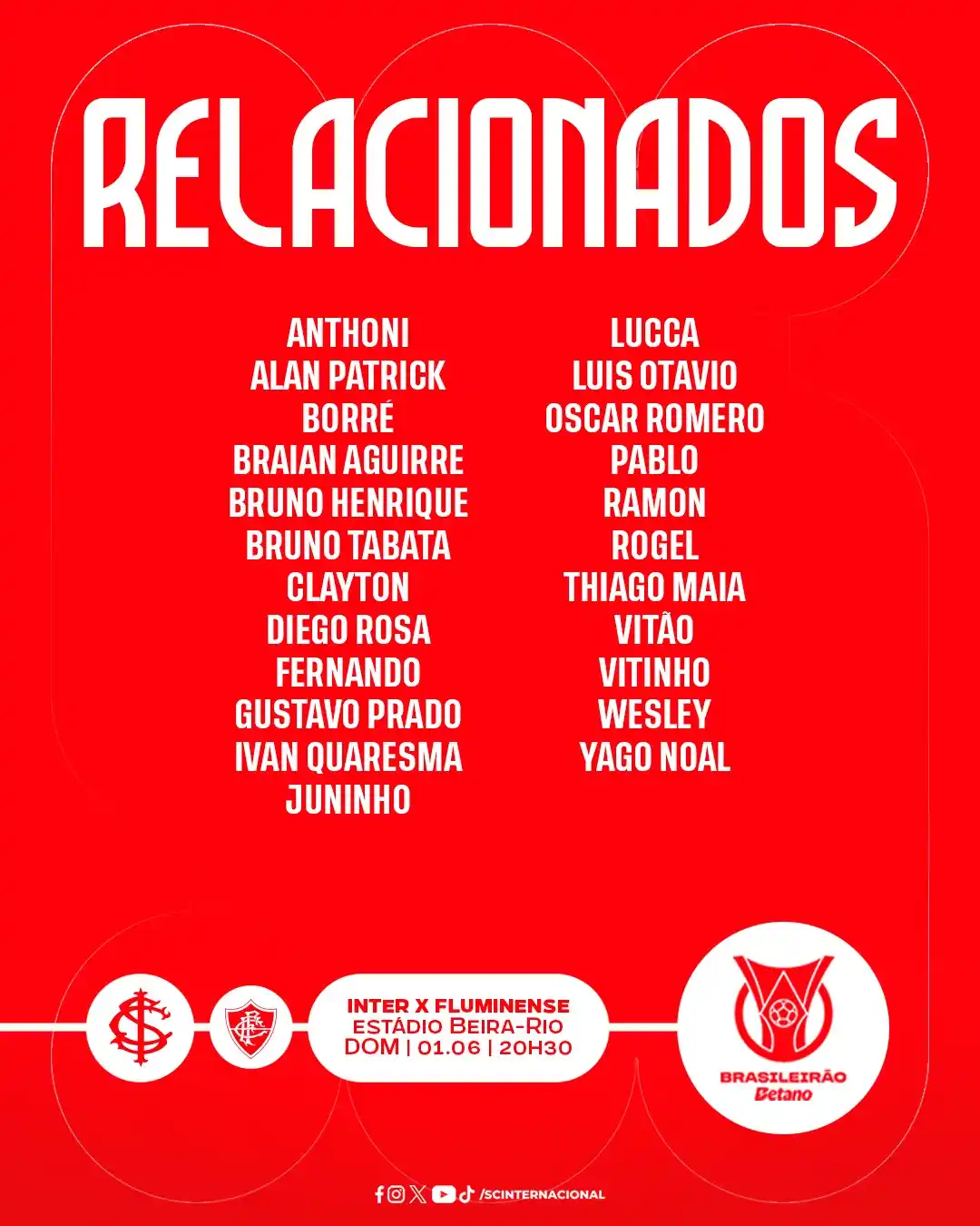 Image from Mundo Colorado | Inter Oficial: 📝 Confira a lista de relacionados para o duelo contra o Fluminense! <...