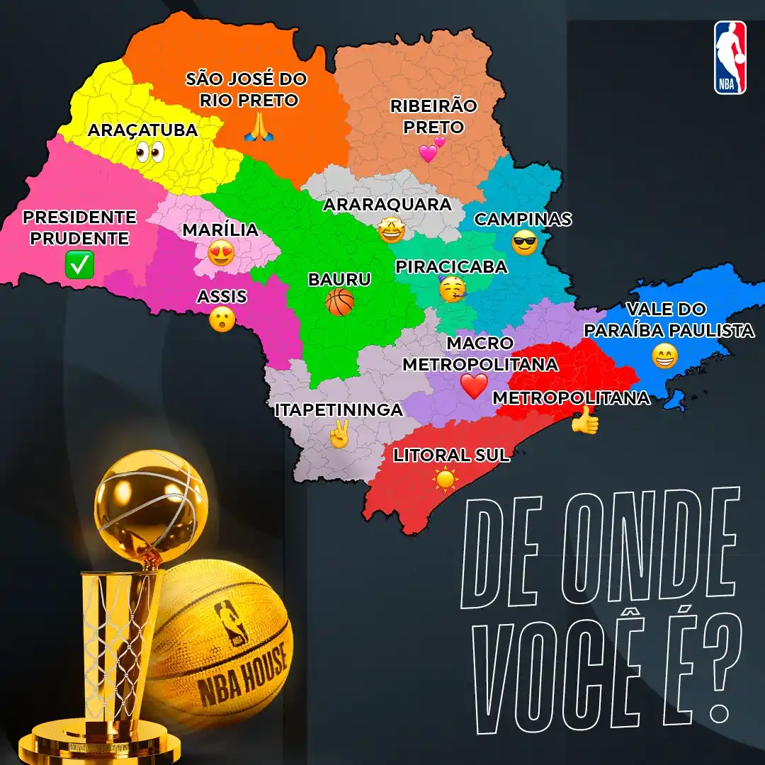 Image from NBA Brasil: De qual região do estado de São Paulo você é? Responda qual área é mai...