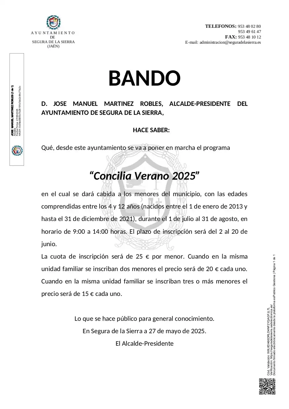 Ayuntamiento de Segura de la Sierra post