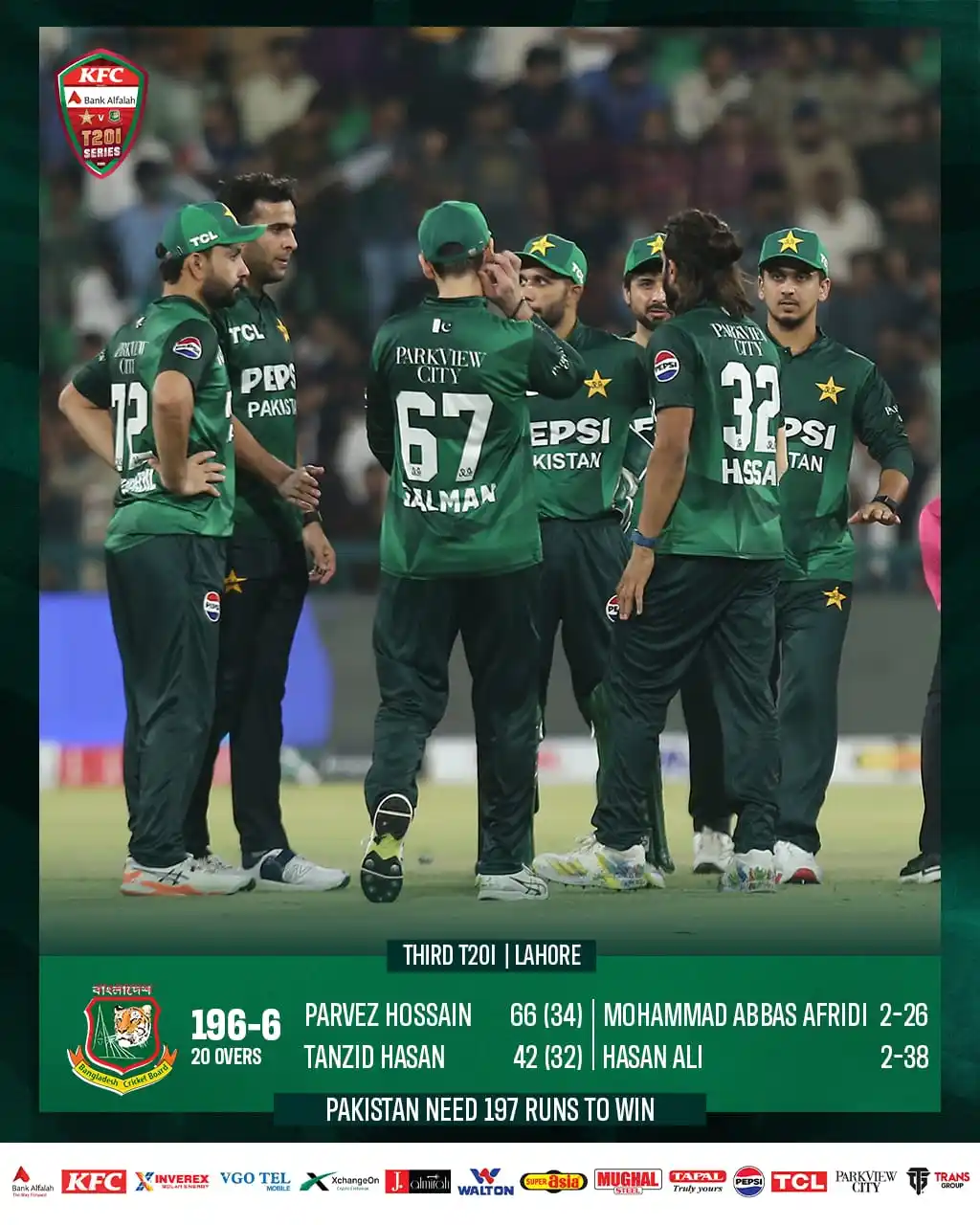 Image from Pakistan Cricket Team: Late strikes from the bowlers as Pakistan are set a target of 197 🏏  ...