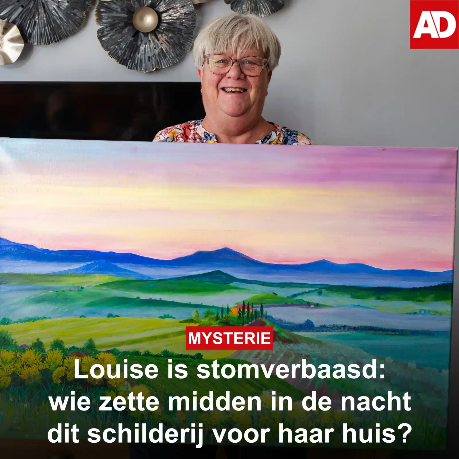 Image from AD Utrecht: Louise van Os kijkt vreemd op als er ineens een *kleurrijk schilderij*...