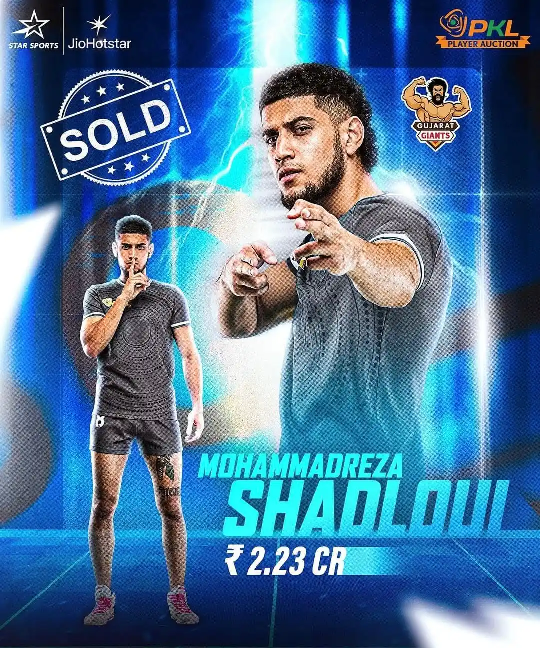 Image from Star Sports India: Mohammad Reza Shadloui joins Gujarat Giants for a whooping ₹2️⃣.2️⃣3️⃣...