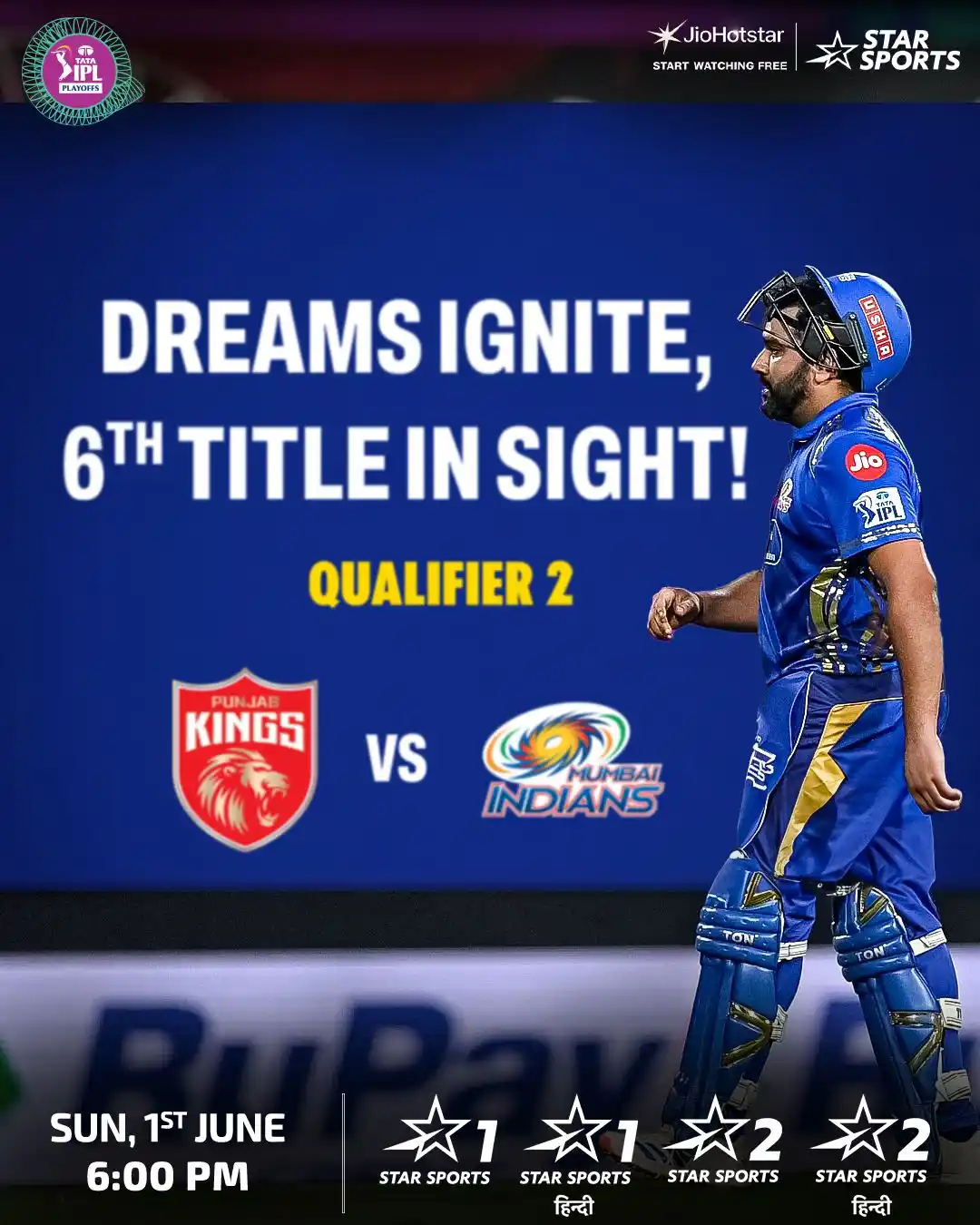 Image from Star Sports India: *Mumbai's finest has his record _6th IPL trophy_ with _MI_ in sight!* ...