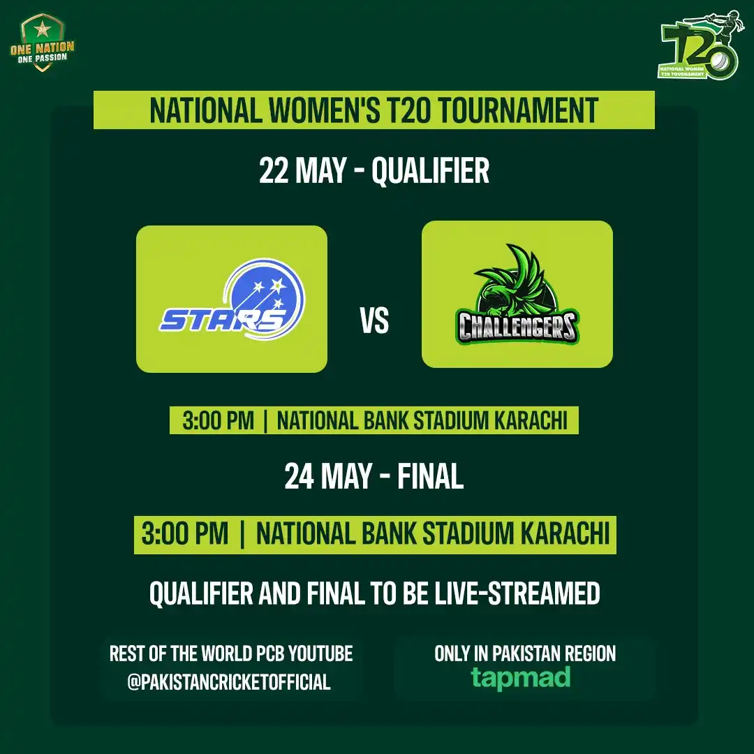 Image from Pakistan Cricket Team: 📢 National Women's T20 Tournament Qualifier & Final to be live-stream...