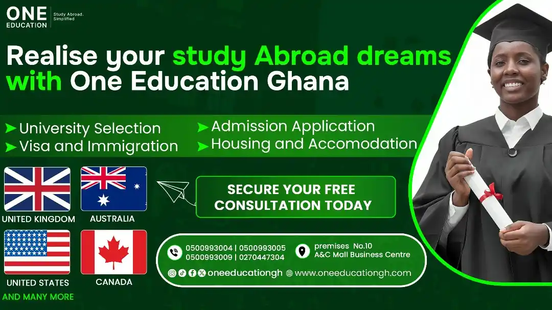 Image from STUDY ABROAD with ONE EDUCATION GHANA - East Legon: 🌍 *No matter your destination* — UK, USA, Canada, or Australia, your ...