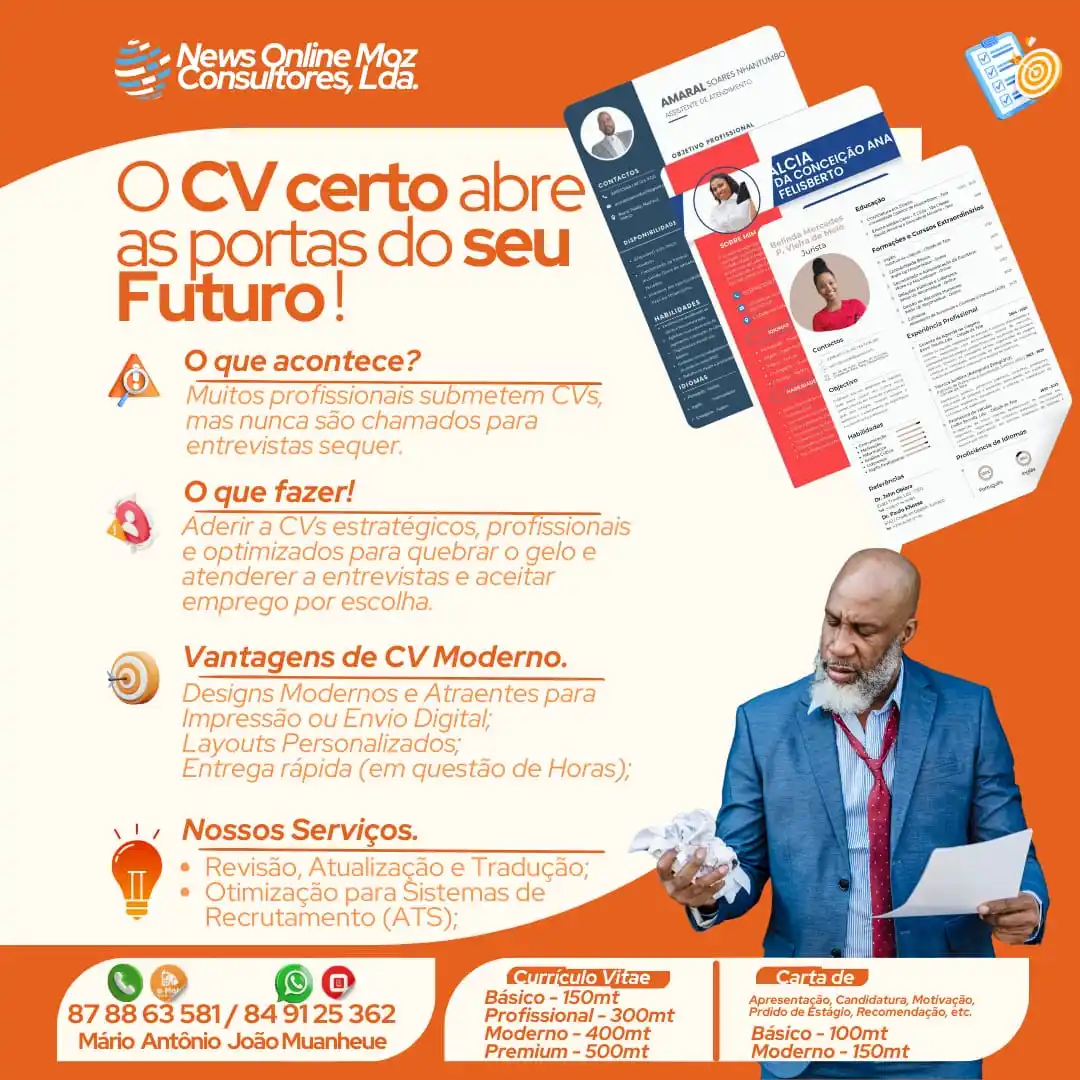 Image from News Online Moz Condutores Lda: ✨ 𝗣𝗥𝗘𝗖𝗜𝗦𝗔𝗦 𝗗𝗘 𝗨𝗠 𝗖𝗩 𝗢𝗨 𝗖𝗔𝗥𝗧𝗔 𝗣𝗥𝗢𝗙𝗜𝗦𝗦𝗜𝗢𝗡...