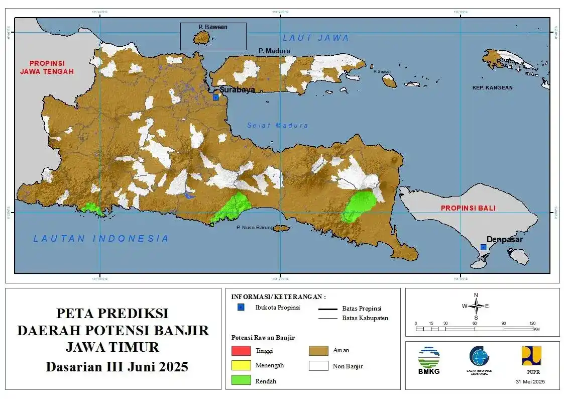 Image from BMKG Jatim: ( Prediksi - Dasarian ) Daerah Potensi Banjir di Provinsi Jawa Timur u...