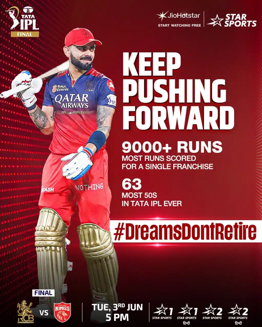 Image from Star Sports India: _*Relentless in pursuit, unwavering in spirit! KING will never give up...