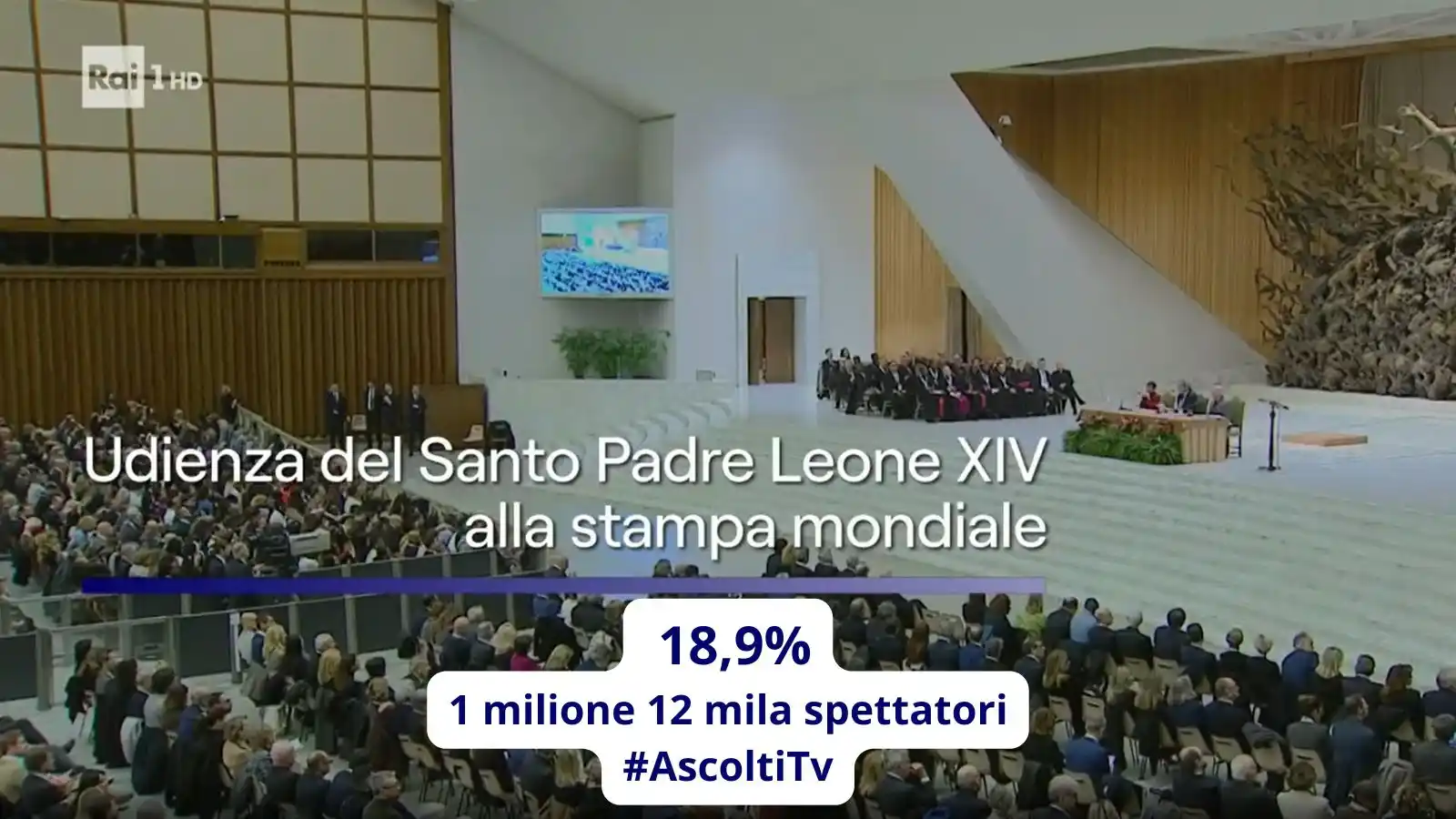 Image from Rai: 📺 Sfiora il *19%* di share l'*udienza di Papa LeoneXIV* ai rappresent...