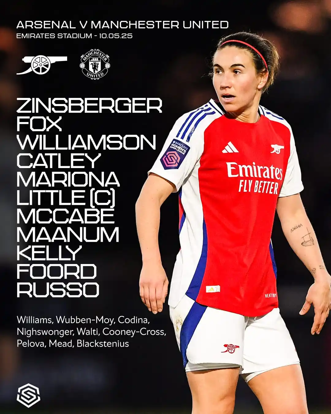 Image from Arsenal: 🔴 𝗧𝗘𝗔𝗠𝙉𝙀𝙒𝙎 ⚪️ 💪 McCabe and Fox start 🤩 Maanum makes 150th ...