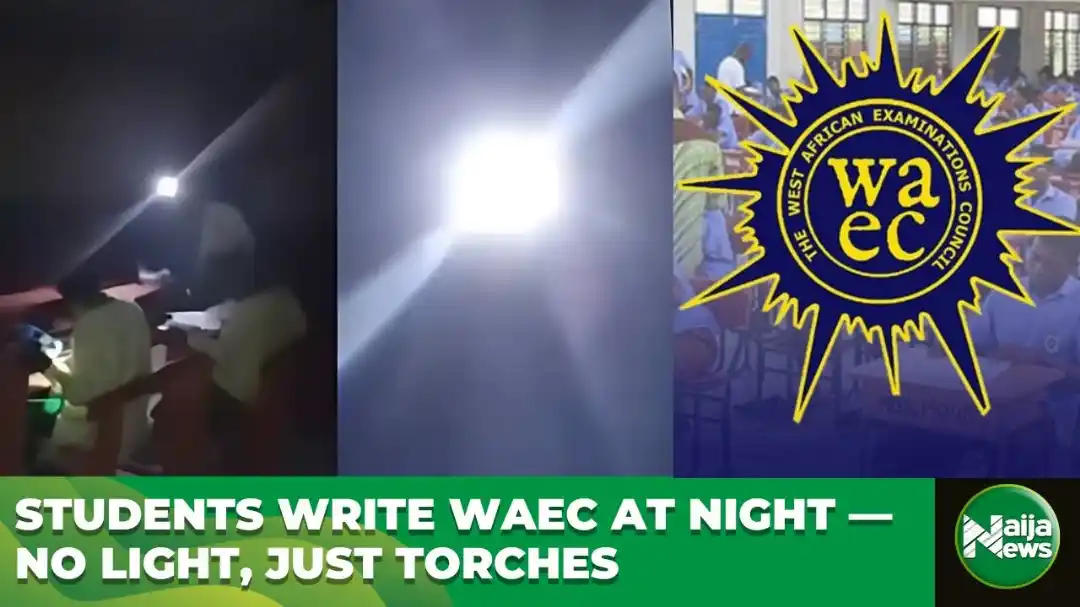 Image from Naija News: VIDEO: Asaba Students Write WAEC Exam At Night With Torchlight | Naija...