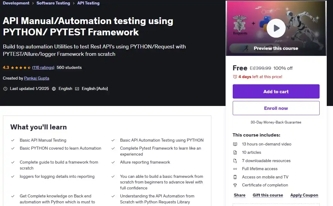 Image from Information Technology: كوبون خصم 💯 ❌API Manual/Automation testing using PYTHON/ PYTEST F...