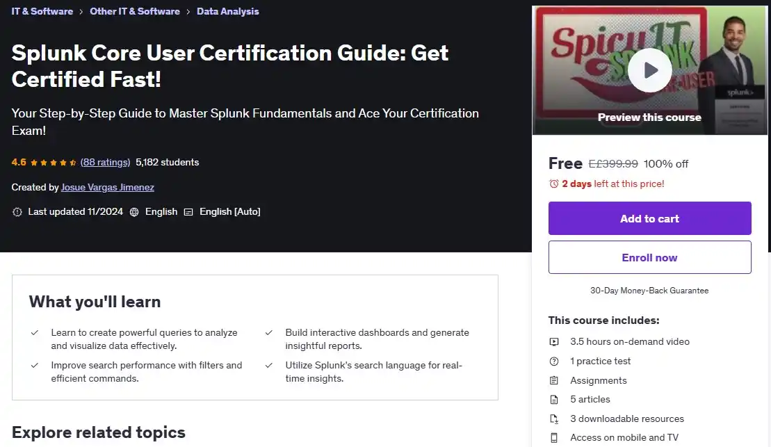 Image from Information Technology: كوبون خصم 💯 ❌Splunk Core User Certification Guide: Get Certified ...