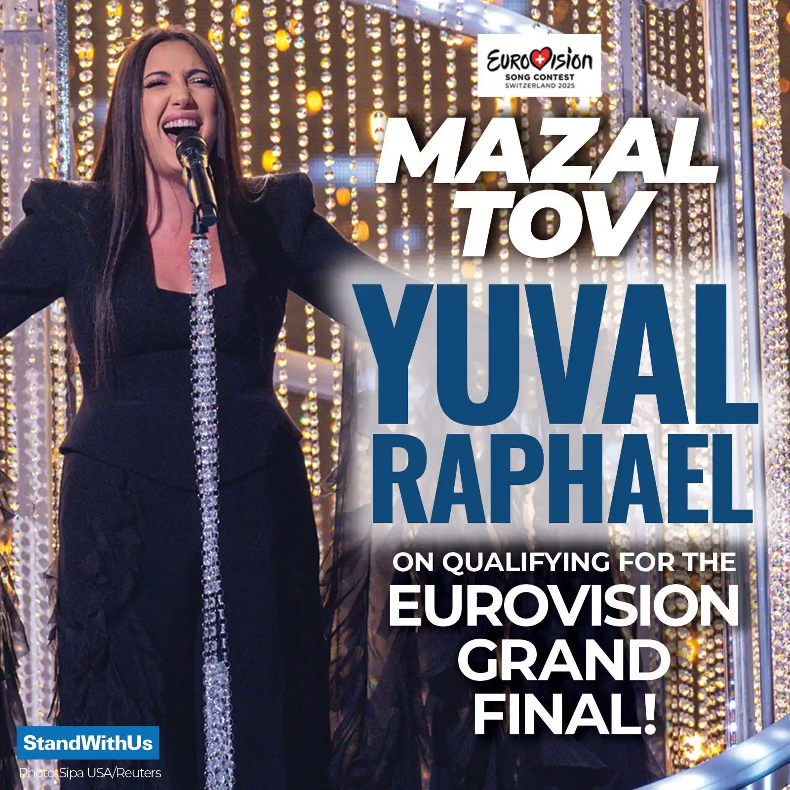 Image from StandWithUs: Huge MAZAL TOV to Yuval Raphael! 🇮🇱🥳 We are so proud of you! 🫶🏻 ...
