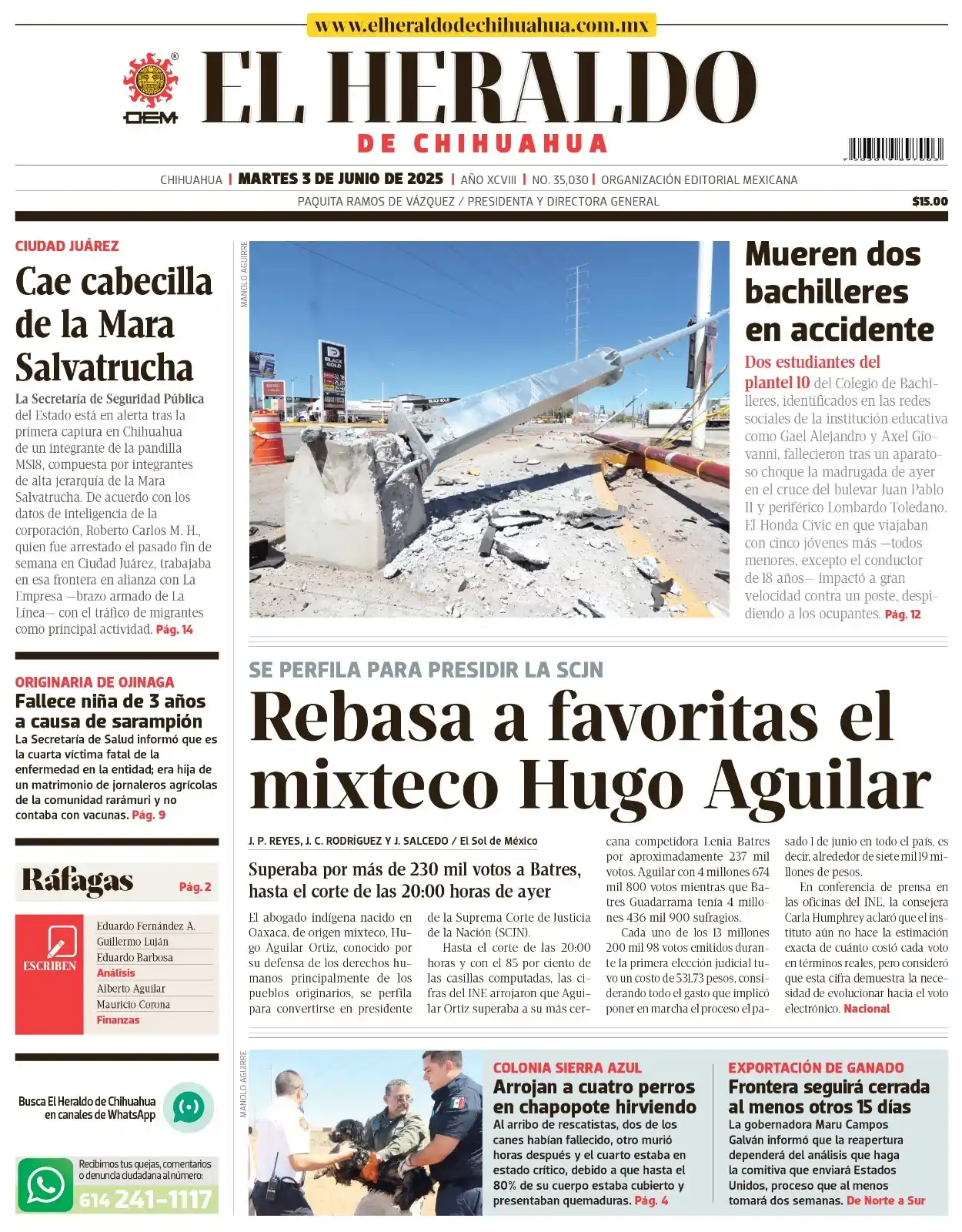 Image from El Heraldo de Chihuahua: ☀️ *¡Buenos días!* 🌡️ *Temperatura para hoy* Mínima 15°C | Máxima 36°...
