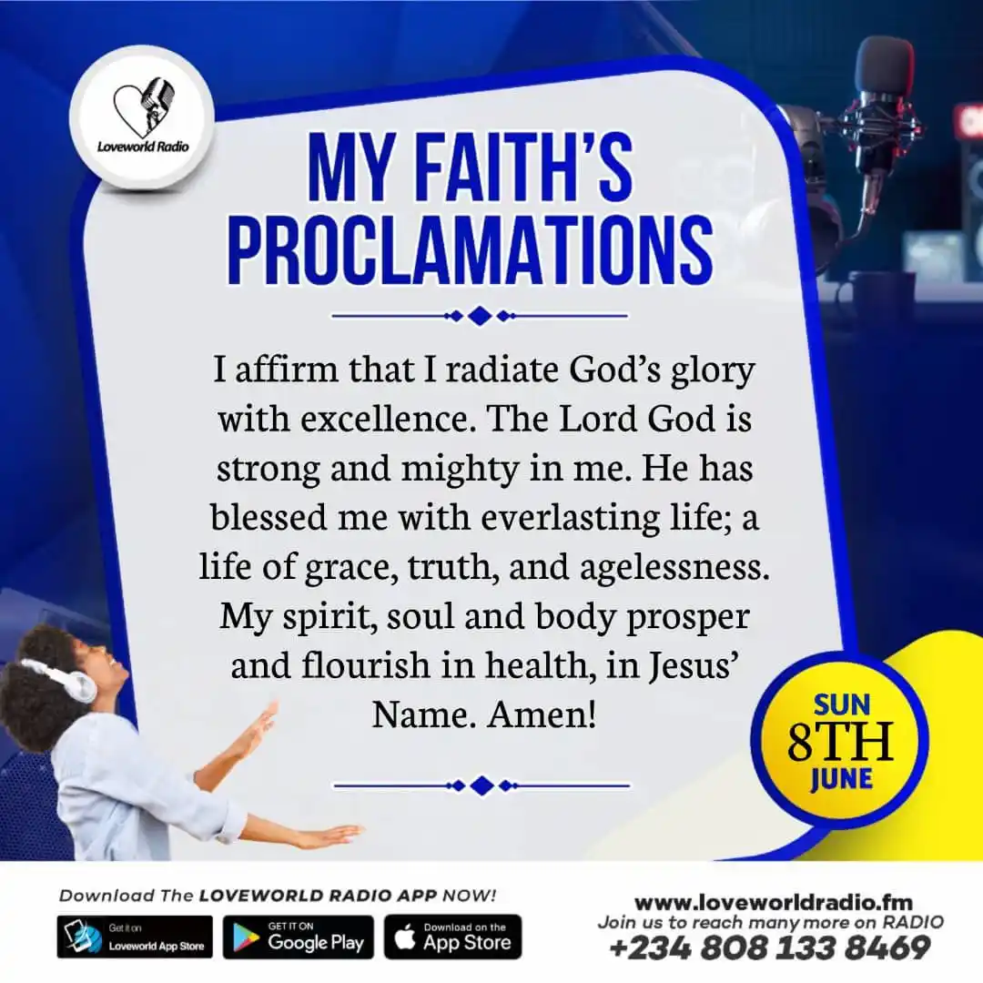 Image from Rhapsody Global Club ( Mandate 1B ROR Influences ): MY FAITH’S PROCLAMATIONS! I affirm that I radiate God’s glory with ex...