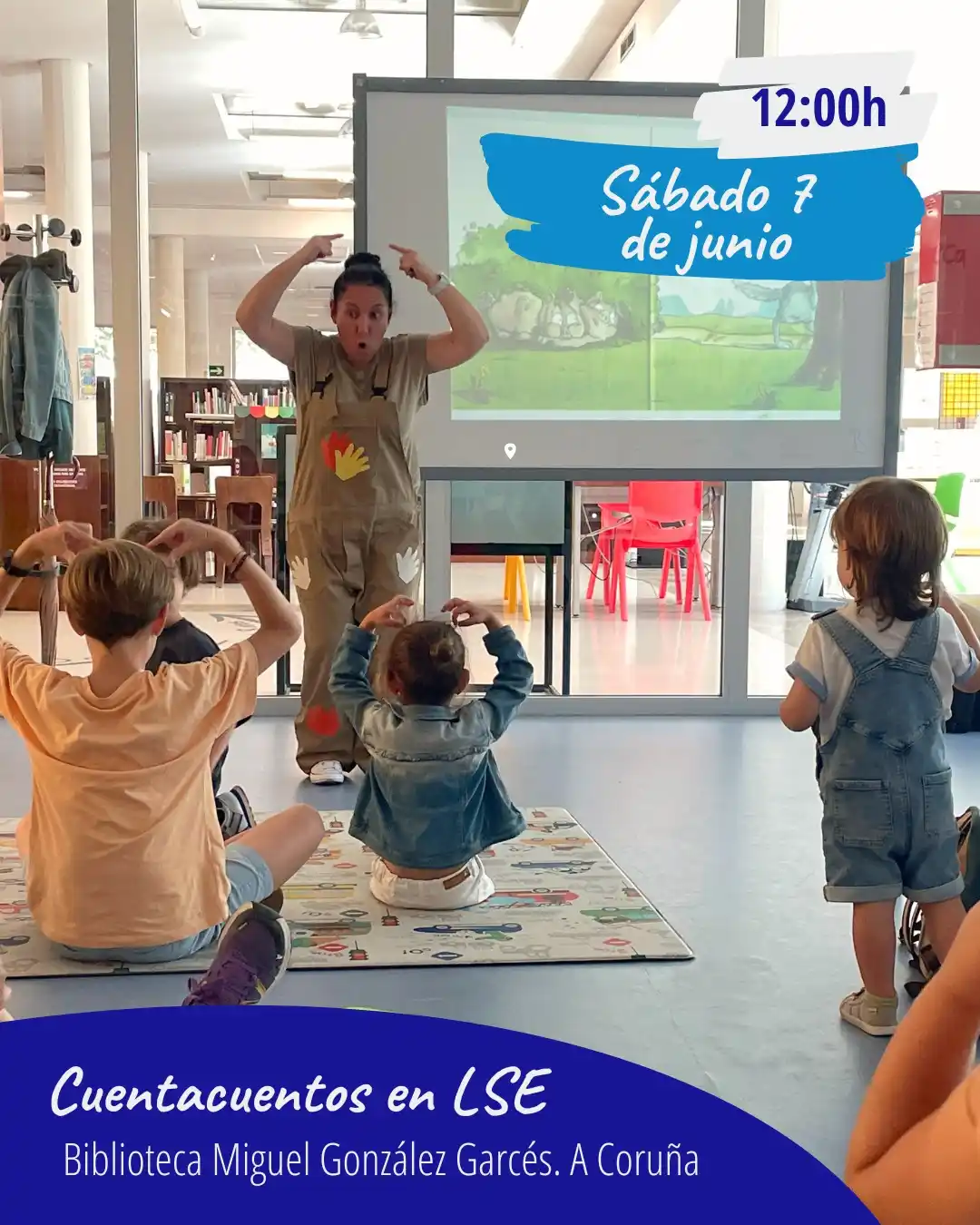 Image from FAXPG Federación de Asociacións Persoas Xordas de Galicia: 📖👦👧 Nueva 𝘀𝗲𝘀𝗶𝗼́𝗻 𝗱𝗲 𝗰𝘂𝗲𝗻𝘁𝗮𝗰𝘂𝗲𝗻𝘁𝗼𝘀 𝗲𝗻 𝗟𝗲𝗻...