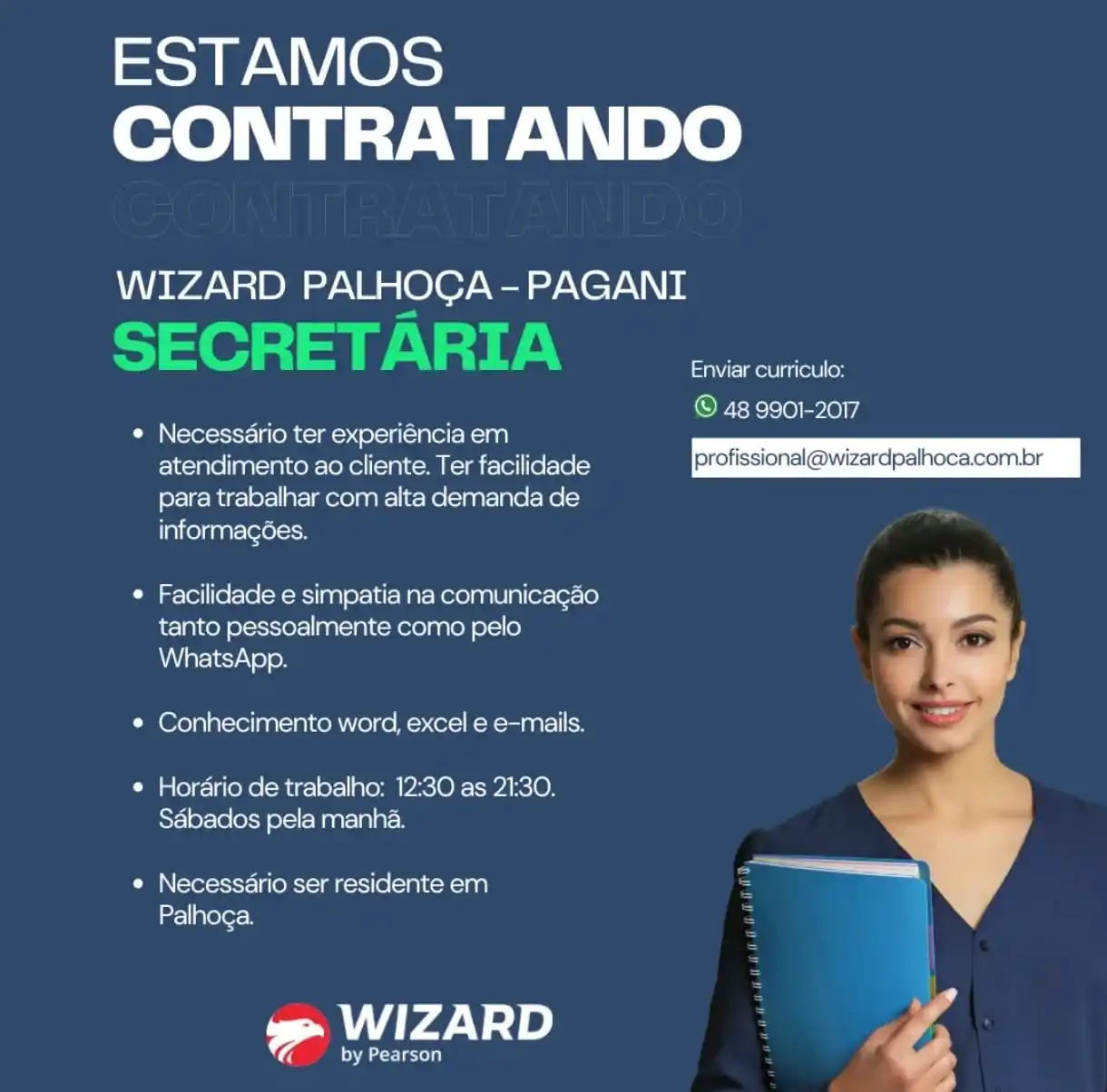 Image from info Grande Florianópolis - Empregos e Notícias ✅: Vaga de secretária em Palhoça....