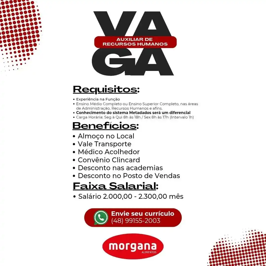 Image from info Grande Florianópolis - Empregos e Notícias ✅: Vaga para recursos humanos em Palhoça e região....